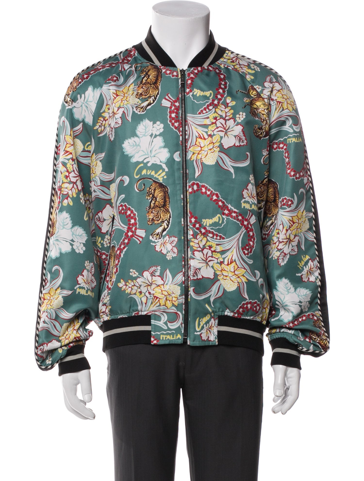 Roberto Cavalli Floral Print Bomber Jacket