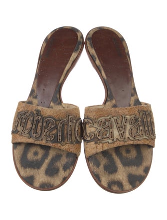 Roberto Cavalli Suede Animal Print Slides