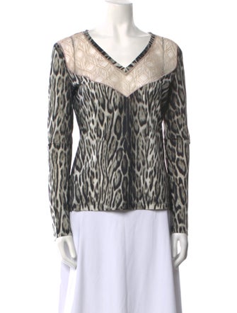 Roberto Cavalli Animal Print V-Neck Top