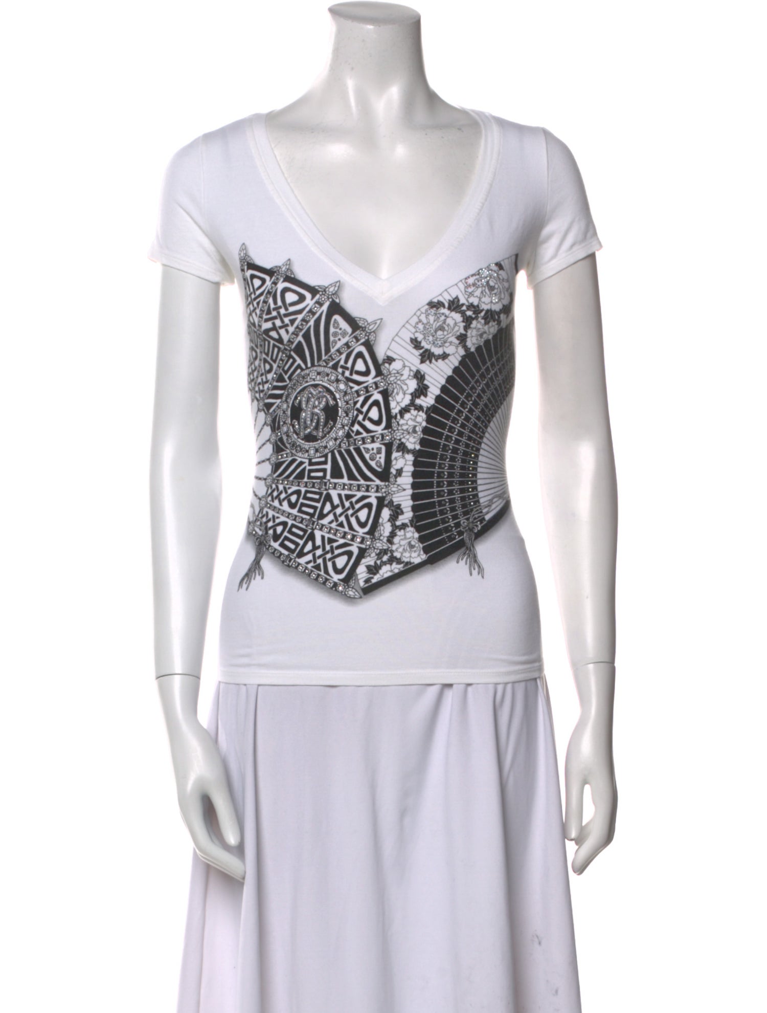 Roberto Cavalli Graphic Print V-Neck Top