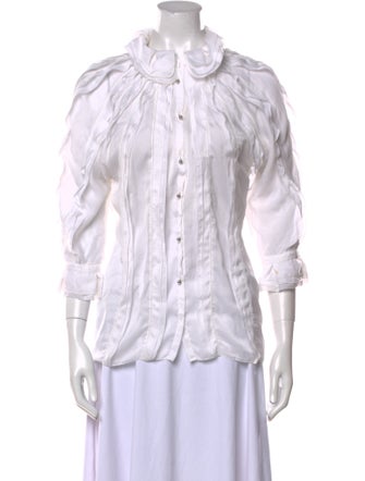 Roberto Cavalli Mock Neck Three-Quarter Sleeve Button-Up Top