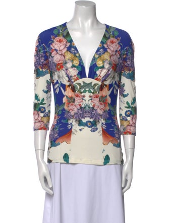 Roberto Cavalli Floral Print V-Neck Blouse