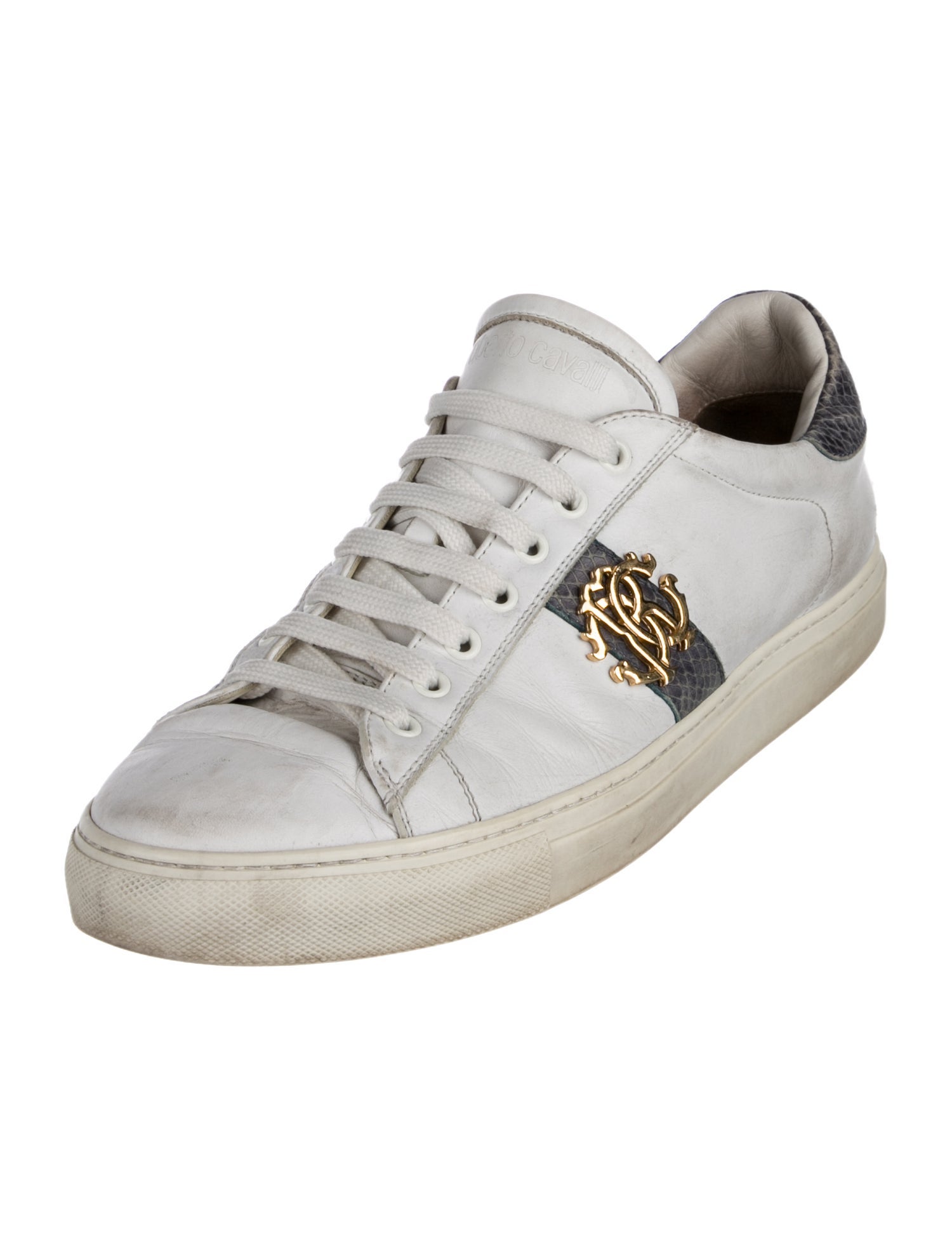 Roberto Cavalli Leather Colorblock Pattern Sneakers