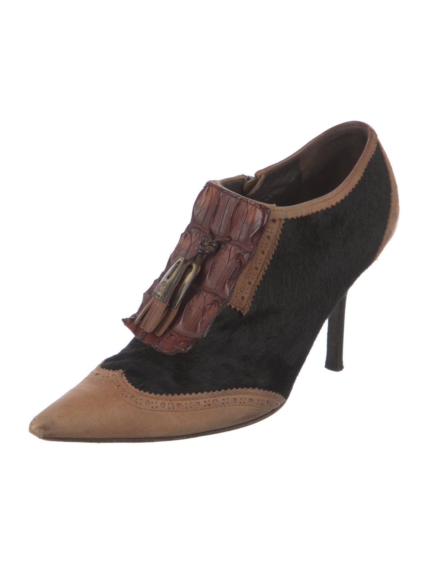 Roberto Cavalli Ponyhair Colorblock Pattern Pumps