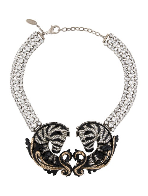 Roberto Cavalli Enamel & Crystal Zebra Collar Necklace