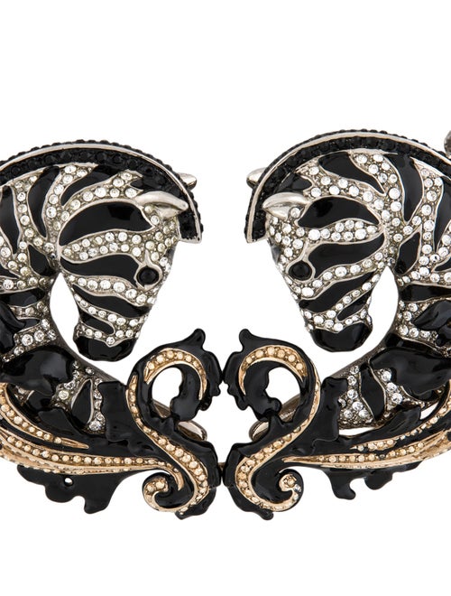 Roberto Cavalli Enamel & Crystal Zebra Collar Necklace