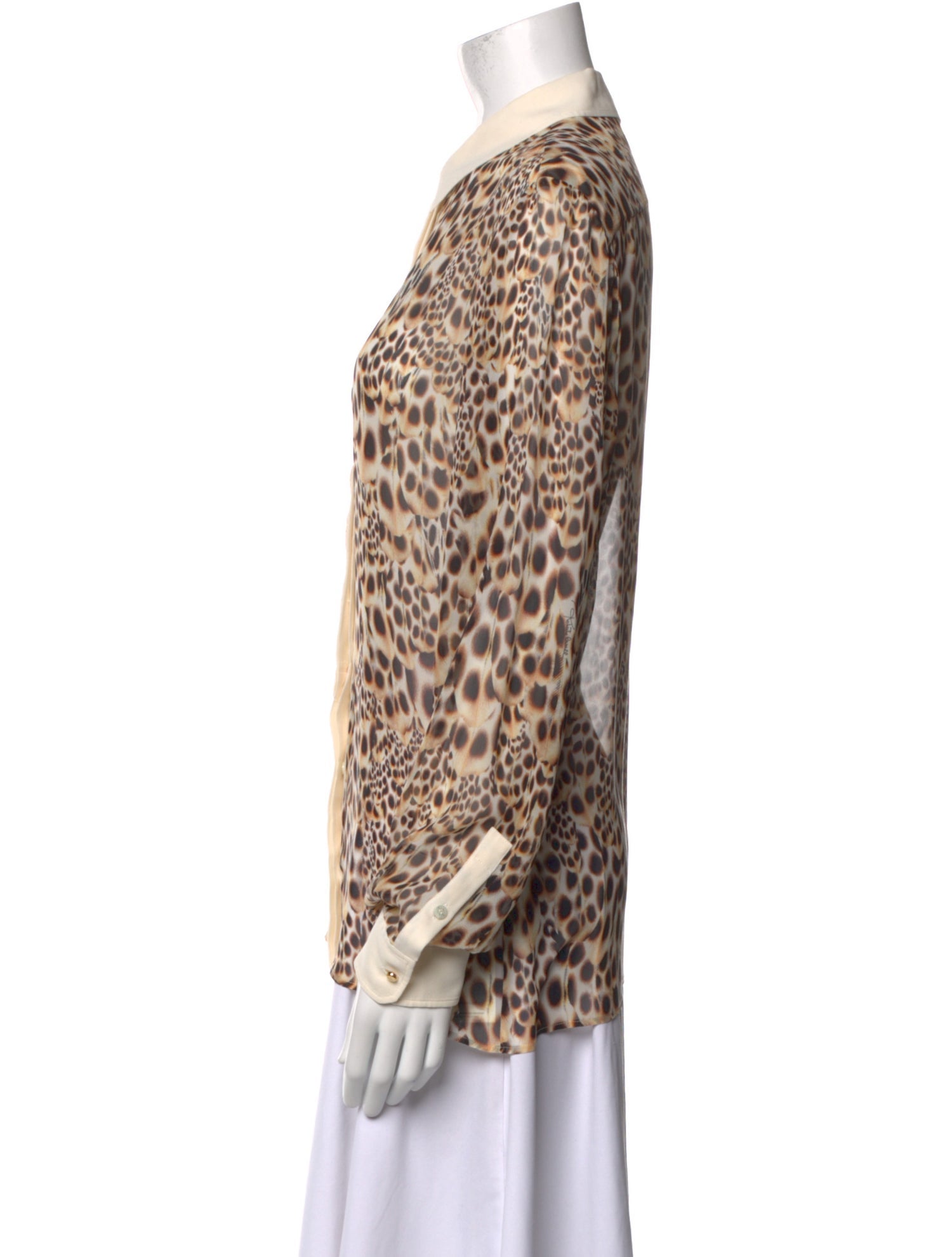 Roberto Cavalli Animal Print Long Sleeve Button-Up Top