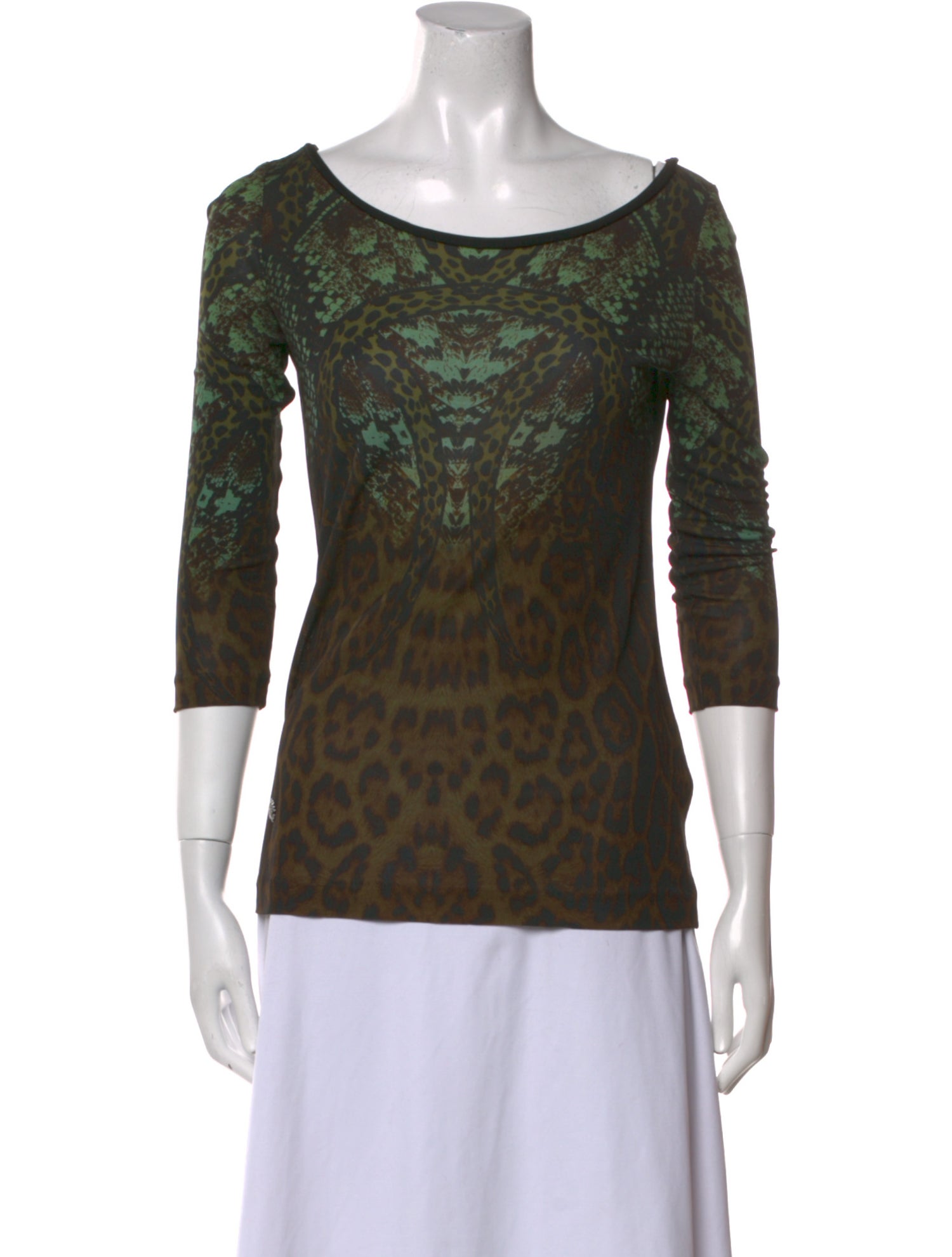 Roberto Cavalli Animal Print Bateau Neckline T-Shirt