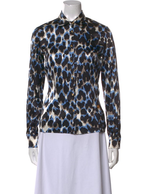 Roberto Cavalli Silk Animal Print Button-Up Top