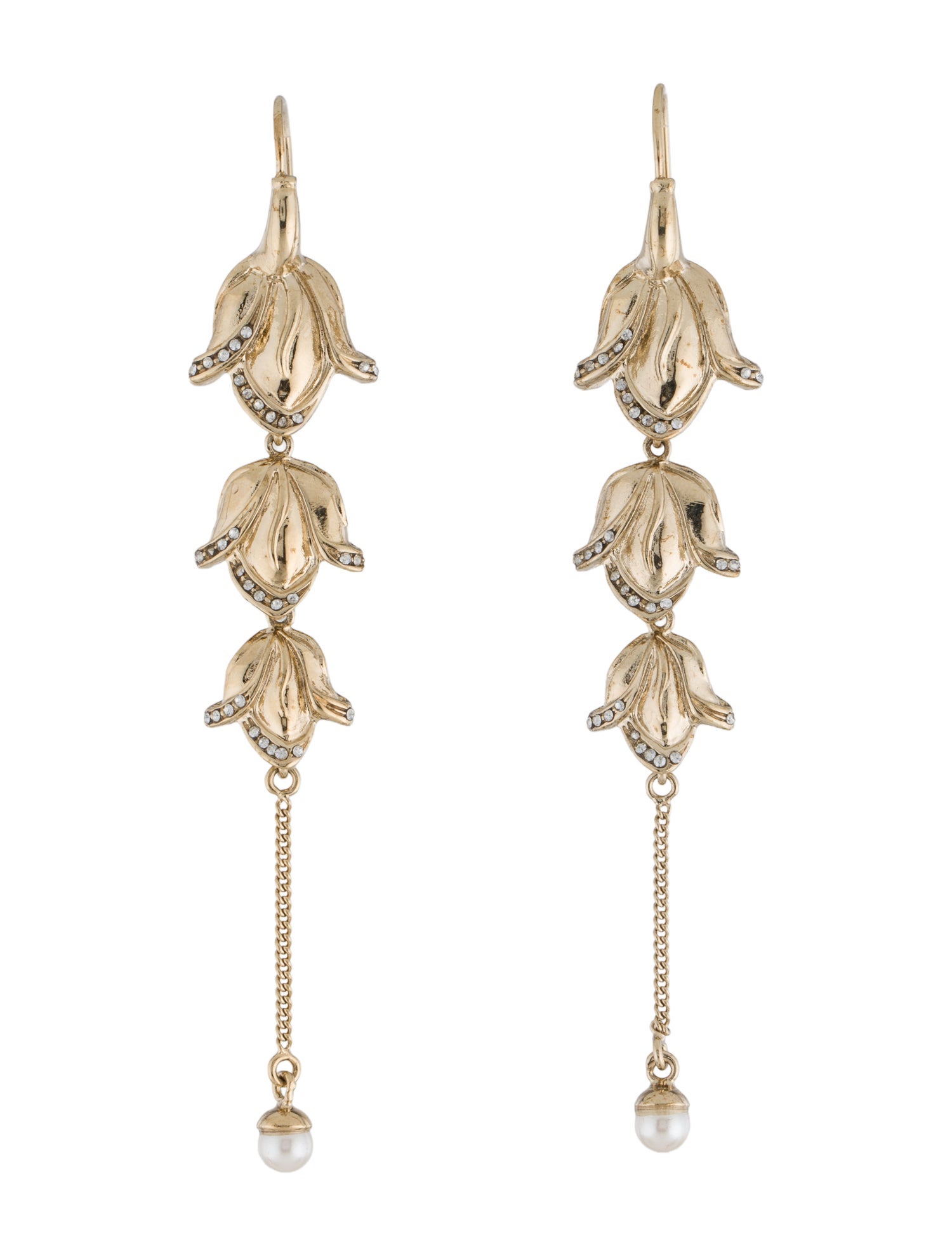 Roberto Cavalli Faux Pearl & Crystal Flower Drop Earrings
