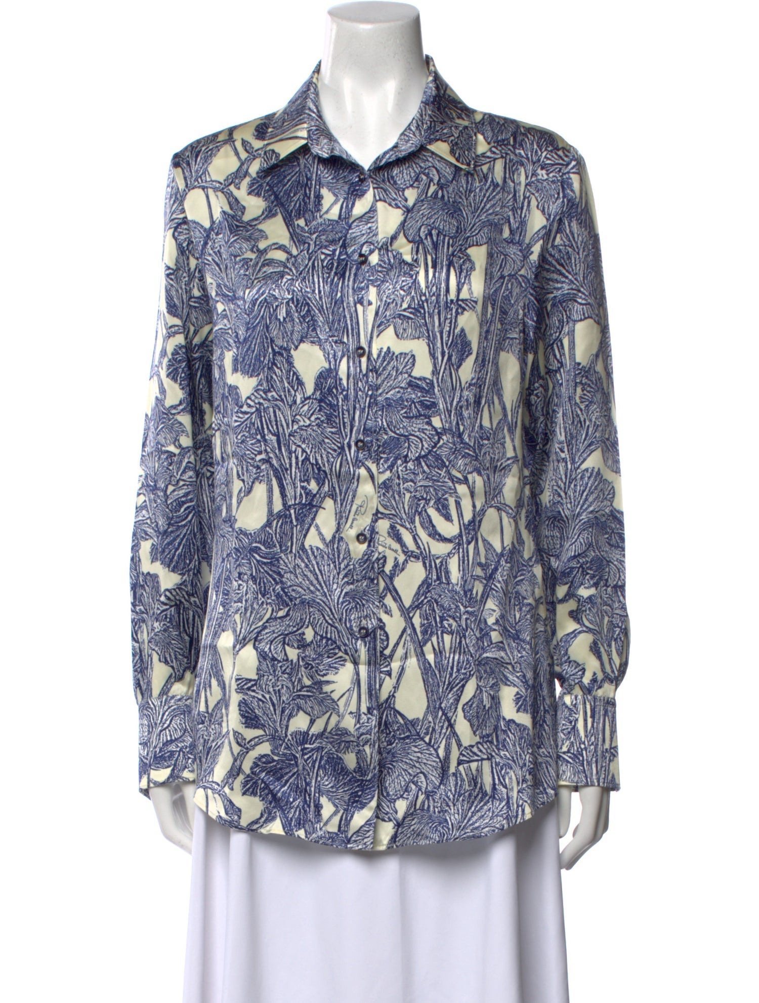 Roberto Cavalli Printed Long Sleeve Button-Up Top