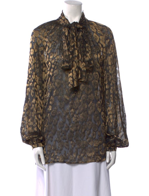 Roberto Cavalli Animal Print Mock Neck Blouse