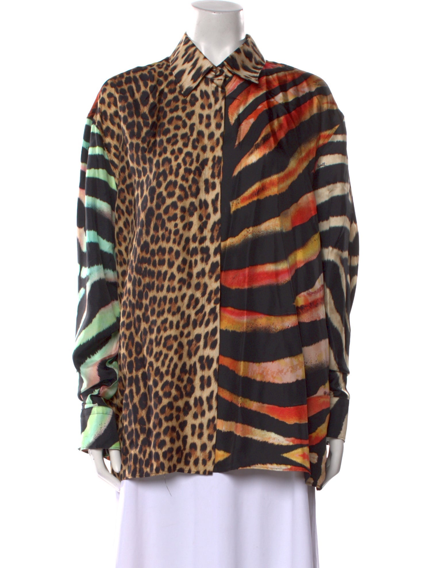 Roberto Cavalli Silk Animal Print Button-Up Top