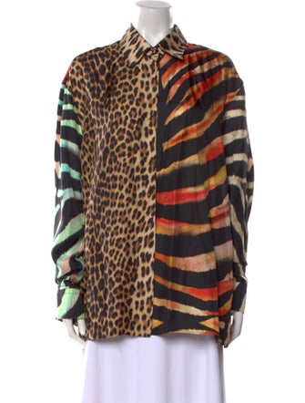 Roberto Cavalli Silk Animal Print Button-Up Top