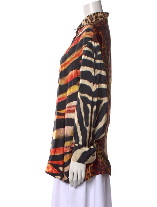 Roberto Cavalli Silk Animal Print Button-Up Top