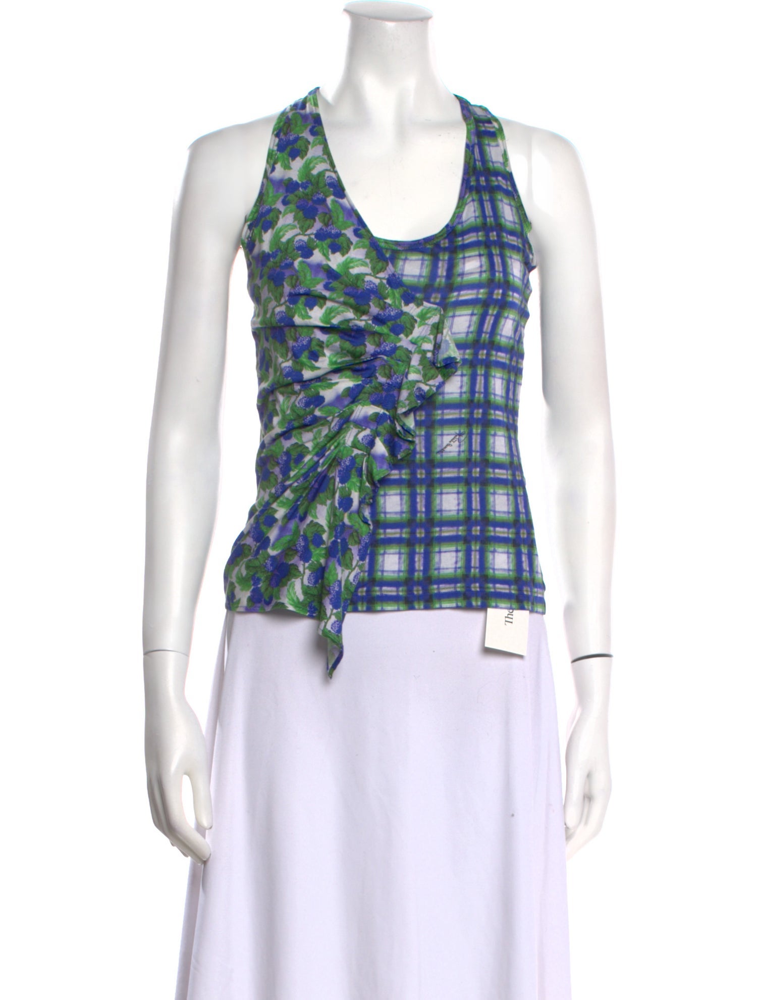 Roberto Cavalli Plaid Print Square Neckline Crop Top