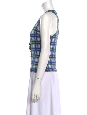 Roberto Cavalli Plaid Print Square Neckline Crop Top