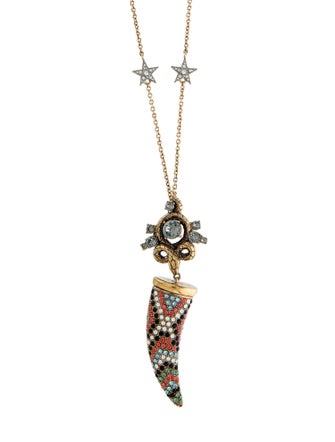 Roberto Cavalli Crystal Snake Horn Pendant Necklace