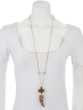 Roberto Cavalli Crystal Snake Horn Pendant Necklace