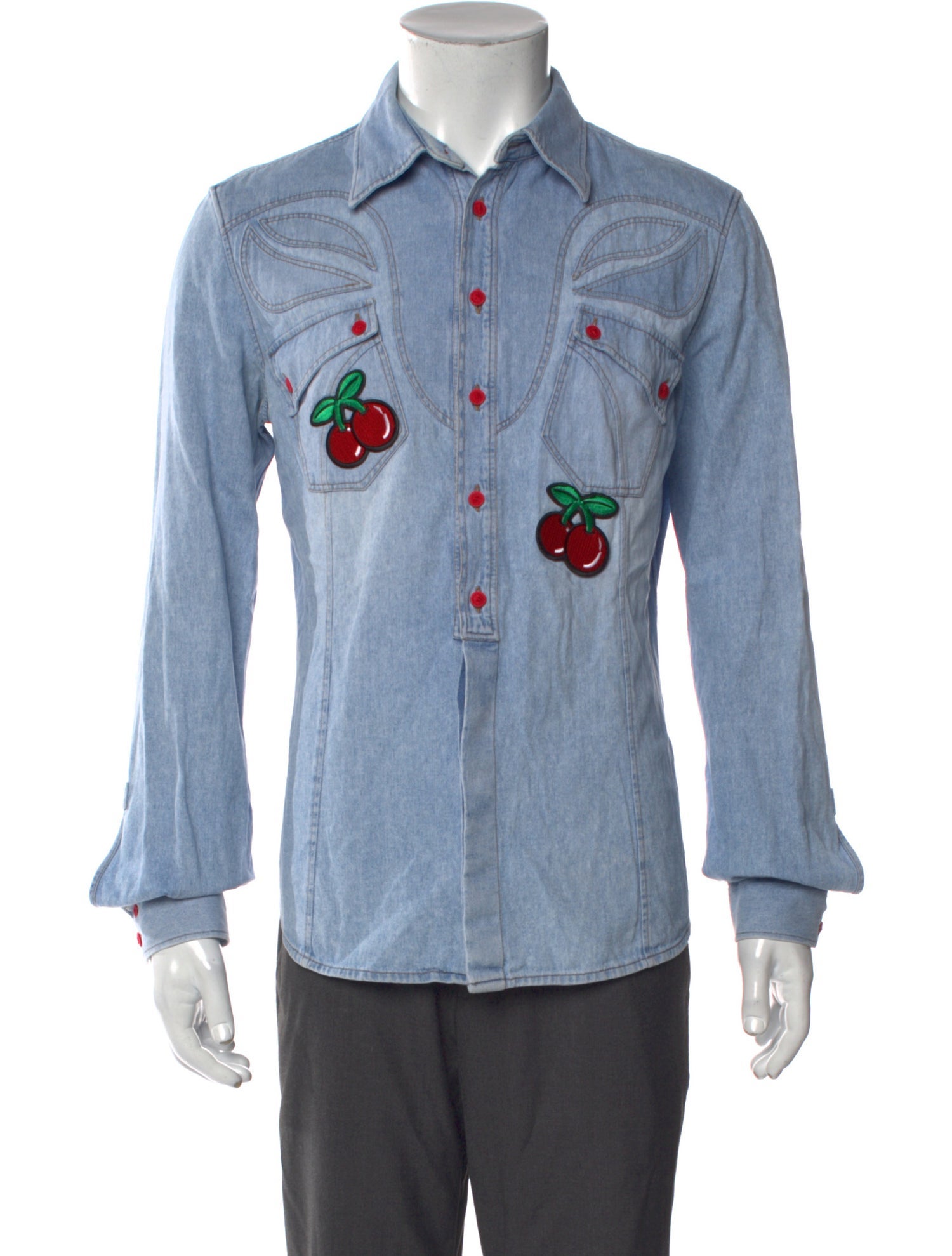 Roberto Cavalli Graphic Print Long Sleeve Denim Shirt