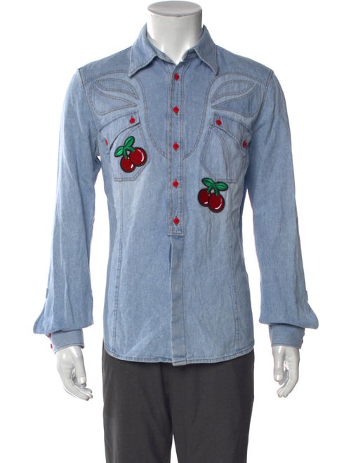 Roberto Cavalli Graphic Print Long Sleeve Denim Shirt