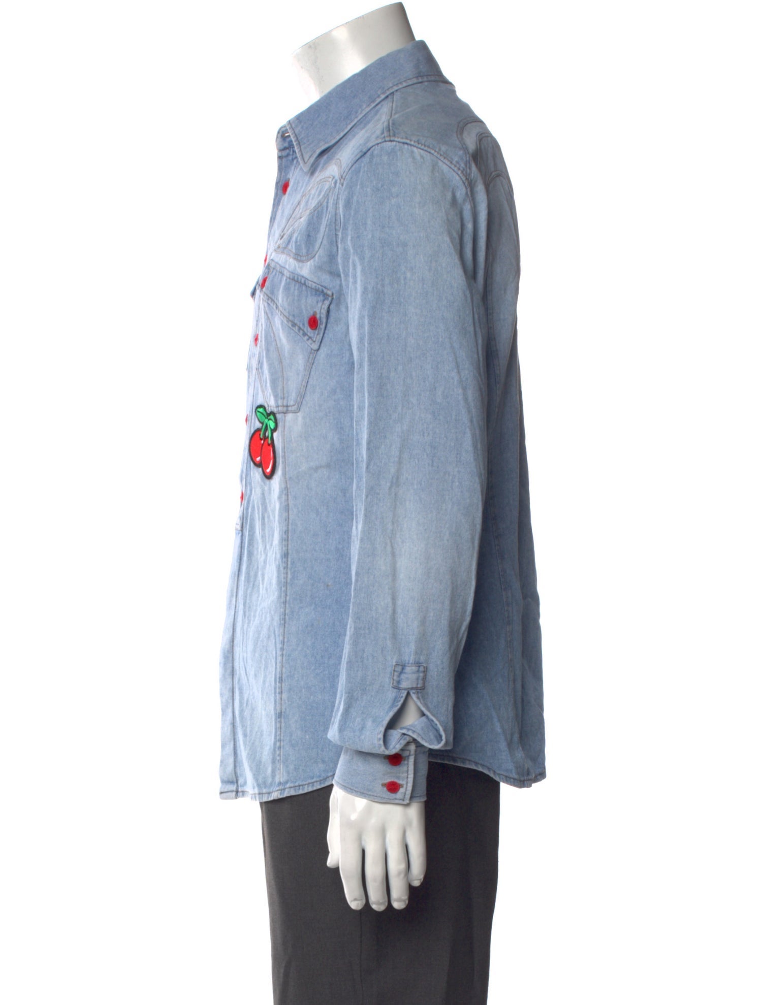 Roberto Cavalli Graphic Print Long Sleeve Denim Shirt