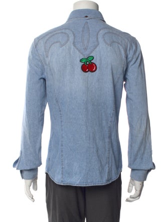 Roberto Cavalli Graphic Print Long Sleeve Denim Shirt