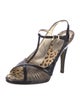 Roberto Cavalli Patent Leather Colorblock Pattern T-Strap Sandals