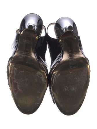 Roberto Cavalli Patent Leather Colorblock Pattern T-Strap Sandals