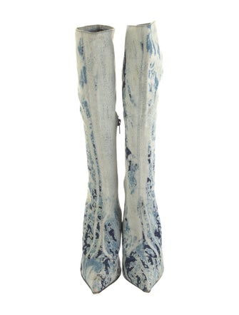 Roberto Cavalli Denim Tie-Dye Print Boots