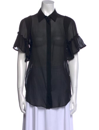 Roberto Cavalli Silk Short Sleeve Button-Up Top