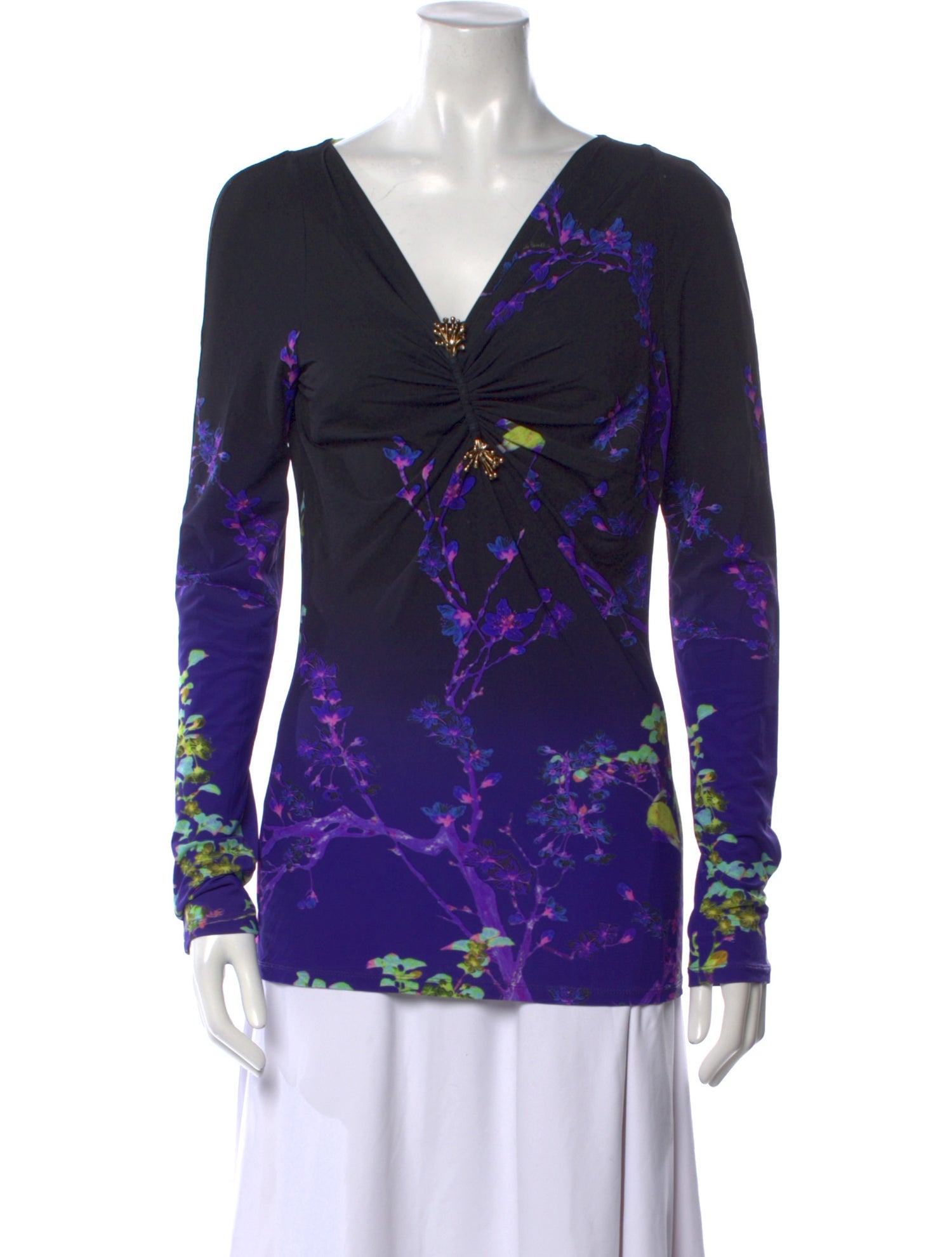 Roberto Cavalli Nylon Floral Print Blouse