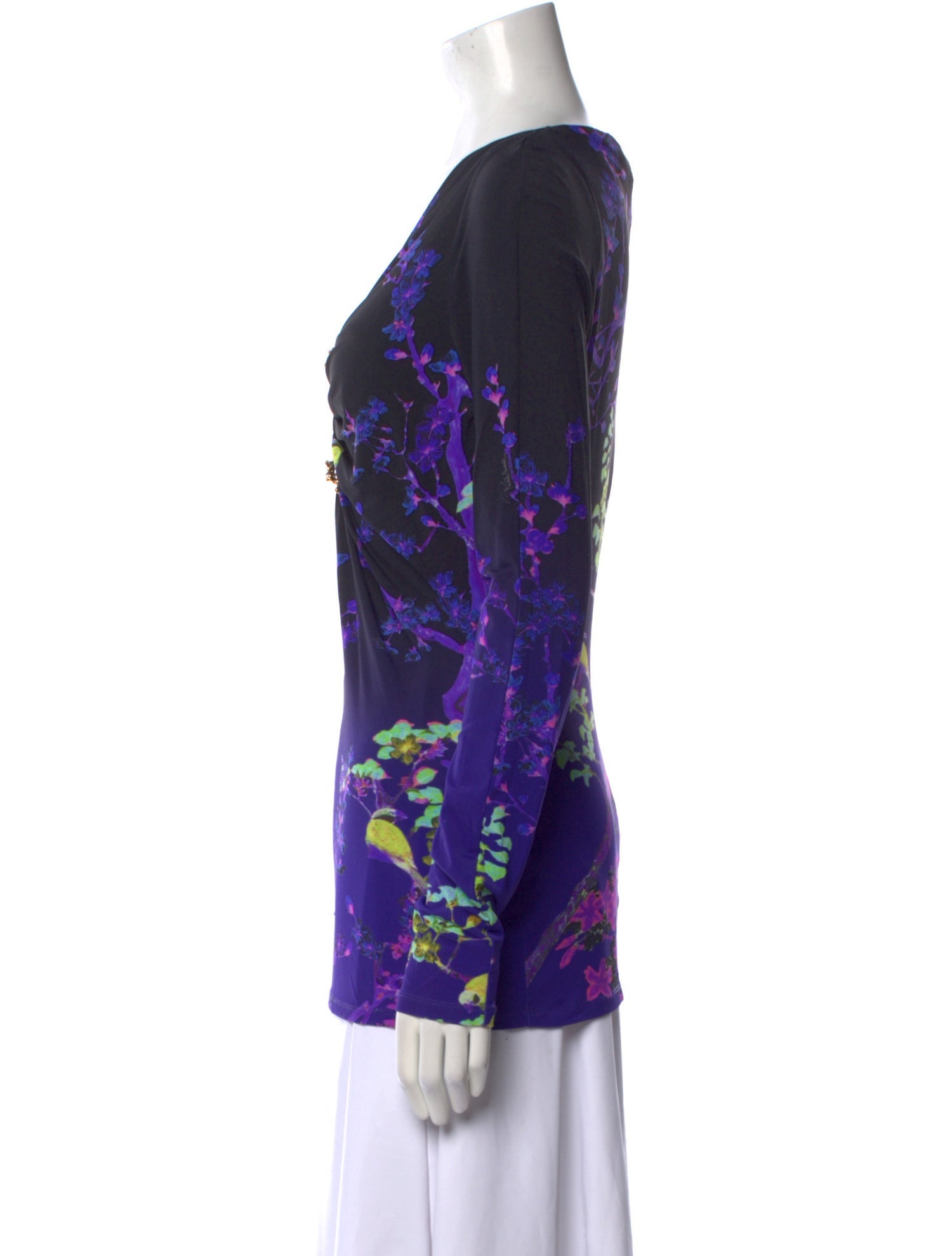 Roberto Cavalli Nylon Floral Print Blouse