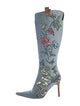 Roberto Cavalli Denim Floral Print Boots