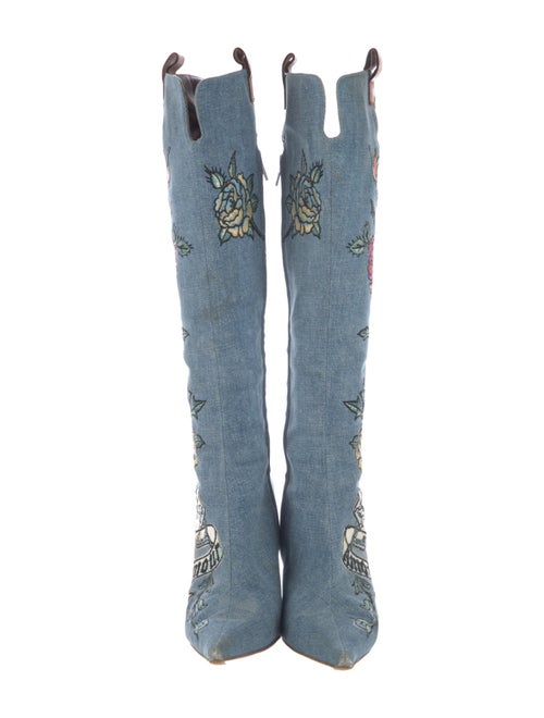 Roberto Cavalli Denim Floral Print Boots
