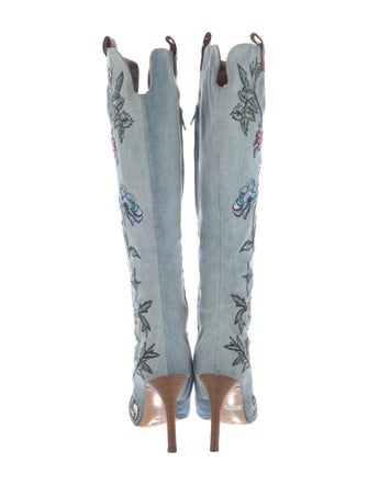 Roberto Cavalli Denim Floral Print Boots
