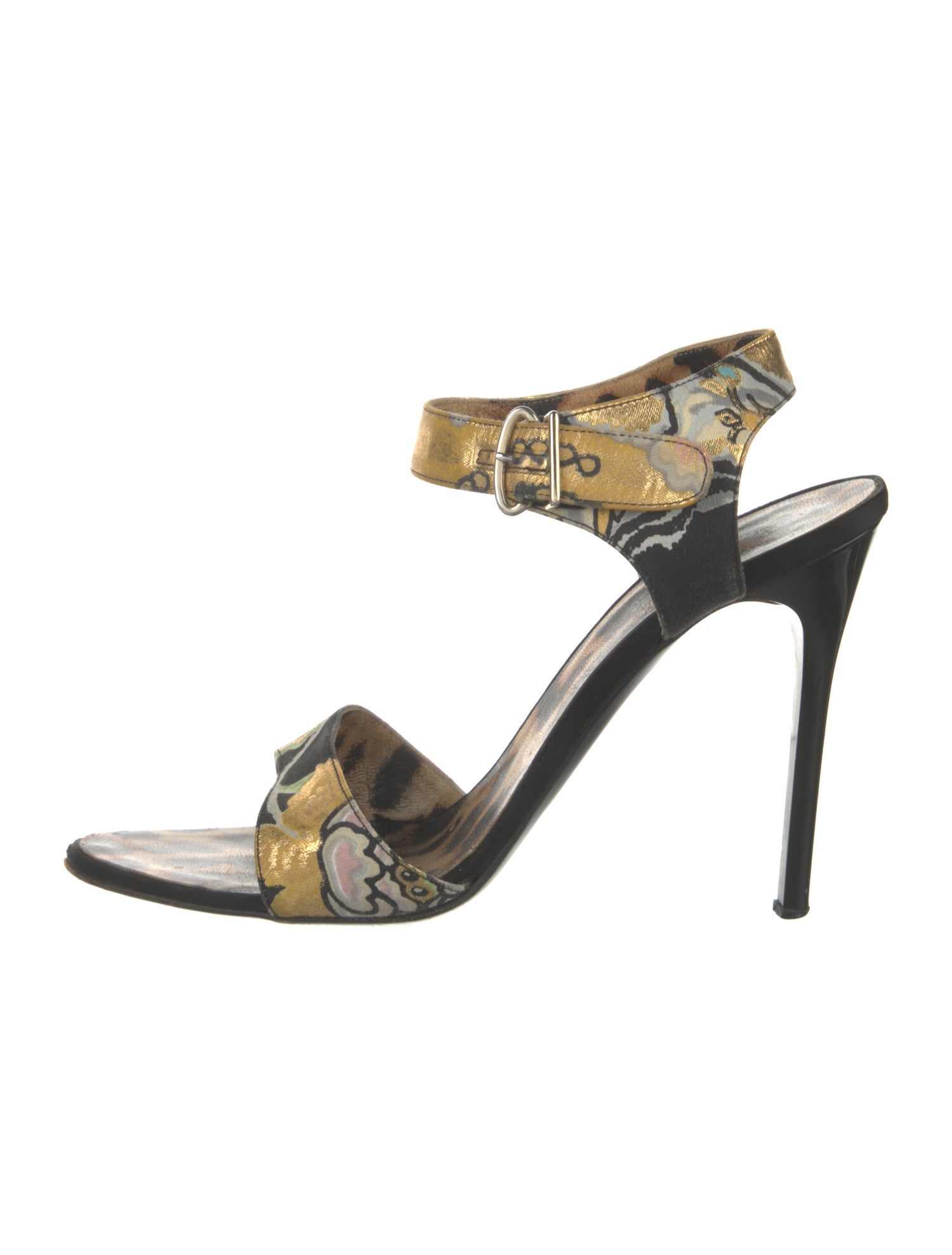 Roberto Cavalli Satin Animal Print Sandals