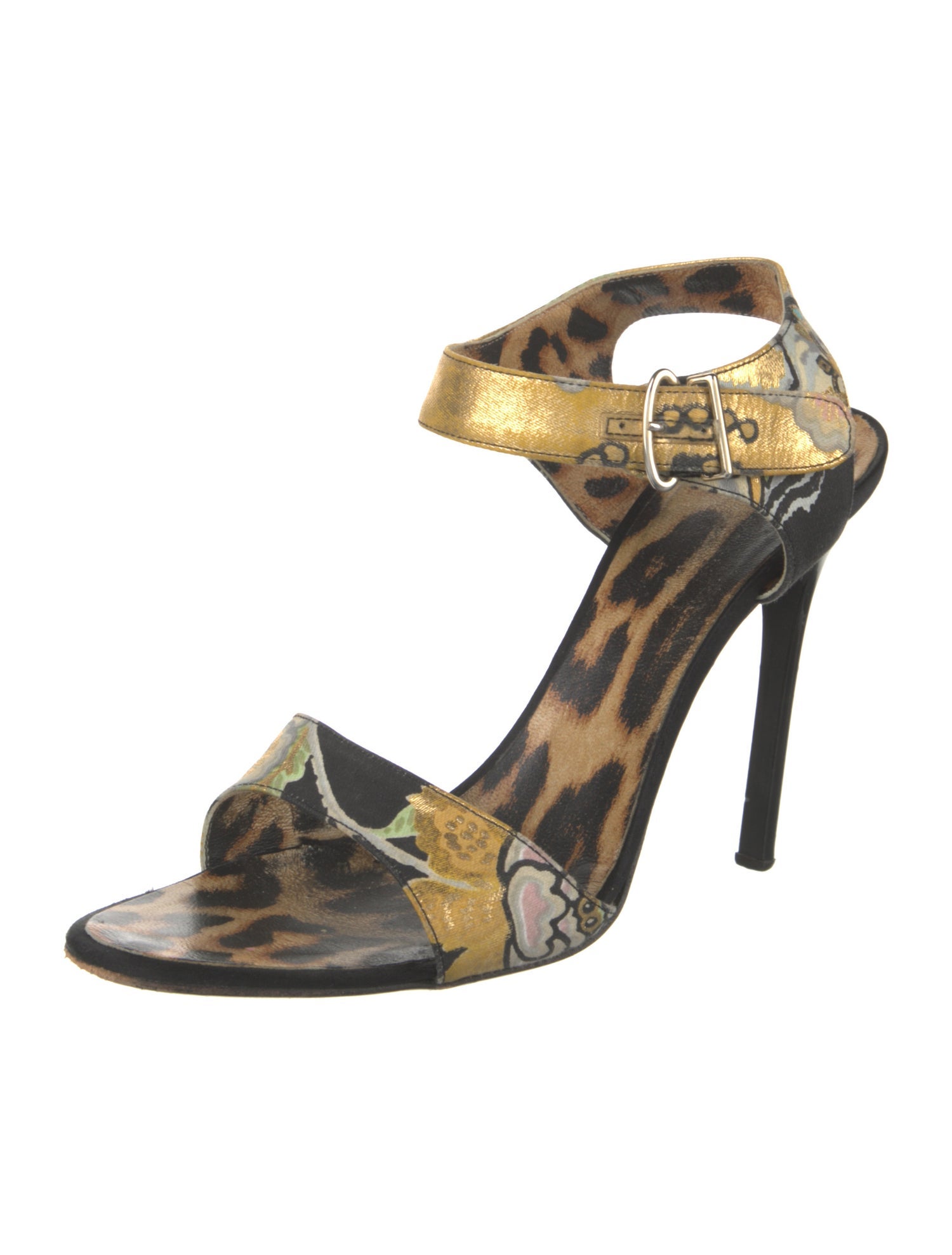 Roberto Cavalli Satin Animal Print Sandals