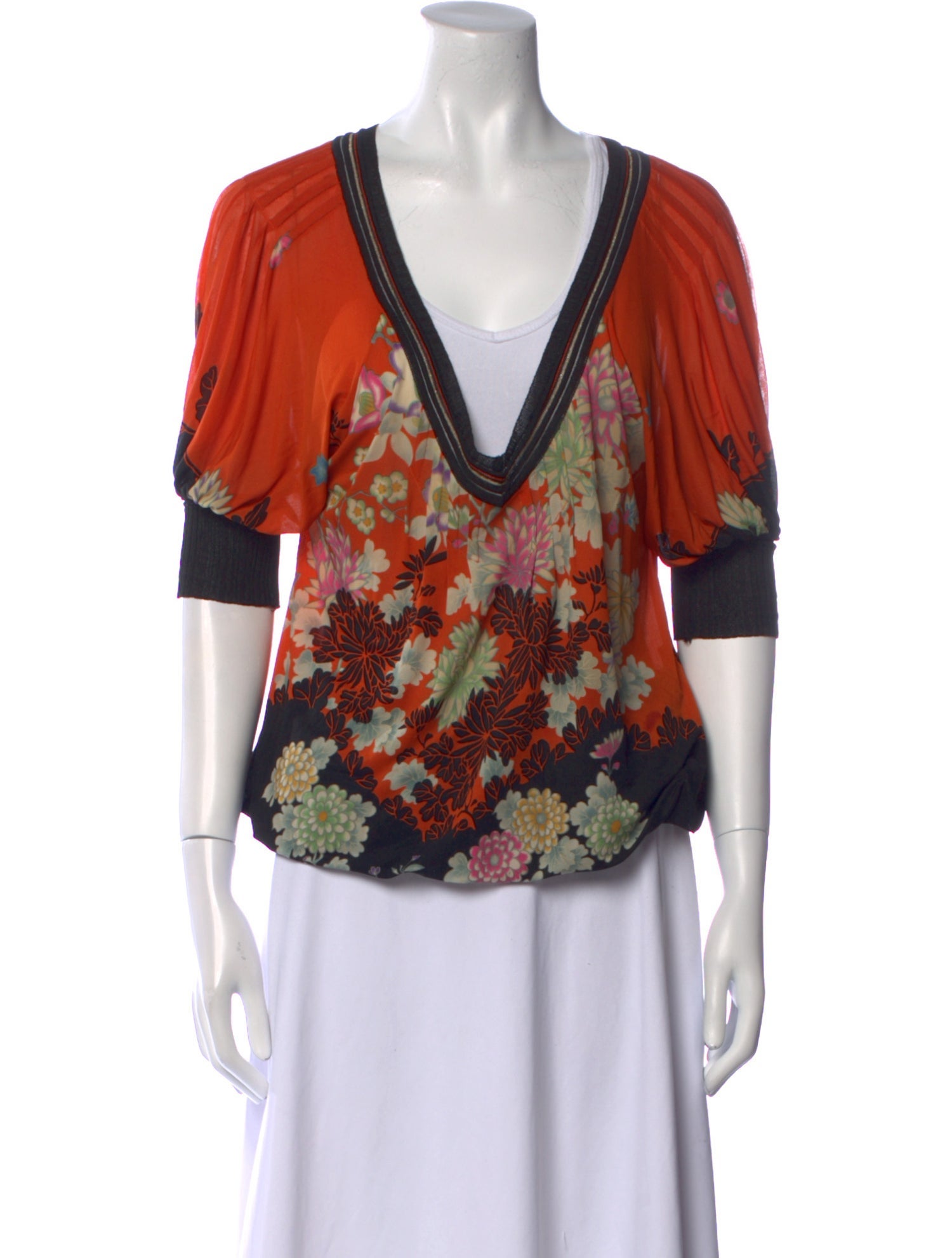 Roberto Cavalli Floral Print V-Neck Blouse