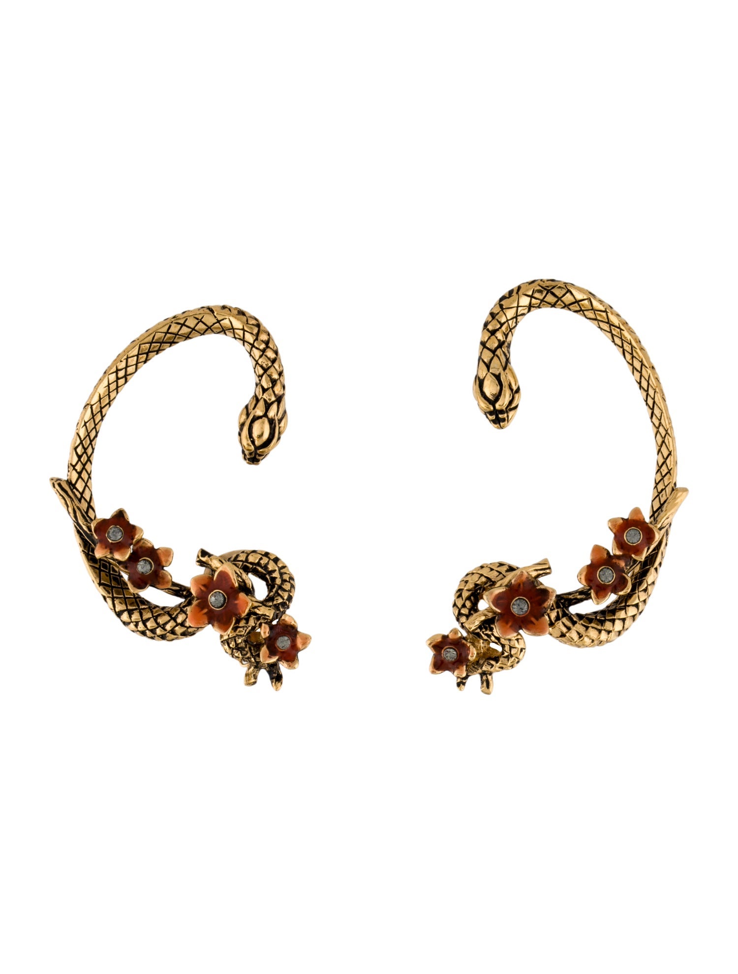Roberto Cavalli Crystal & Enamel Snake Clip On Earrings