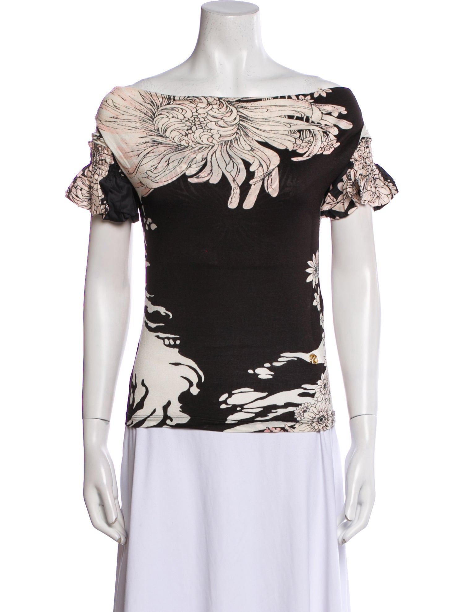 Roberto Cavalli Floral Print Off-The-Shoulder Blouse