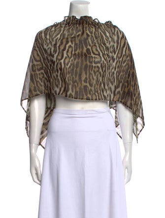 Roberto Cavalli Animal Print Mock Neck Crop Top