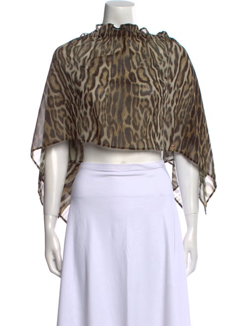 Roberto Cavalli Animal Print Mock Neck Crop Top