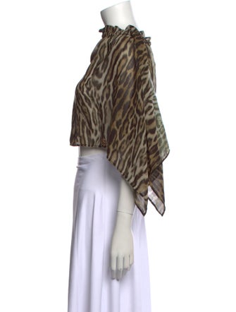 Roberto Cavalli Animal Print Mock Neck Crop Top