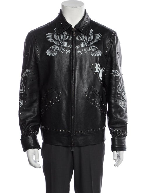 Roberto Cavalli Lamb Leather Printed Cardigan