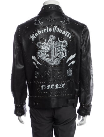 Roberto Cavalli Lamb Leather Printed Cardigan