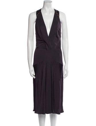 Roberto Cavalli V-Neck Midi Length Dress