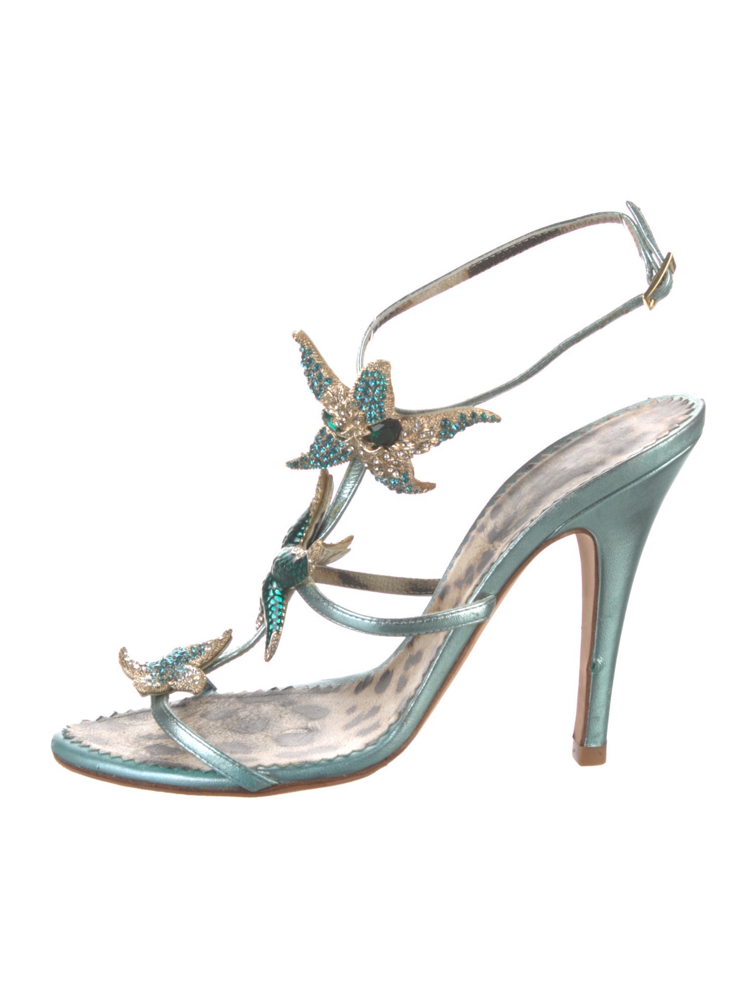 Roberto Cavalli Leather Animal Print T-Strap Sandals