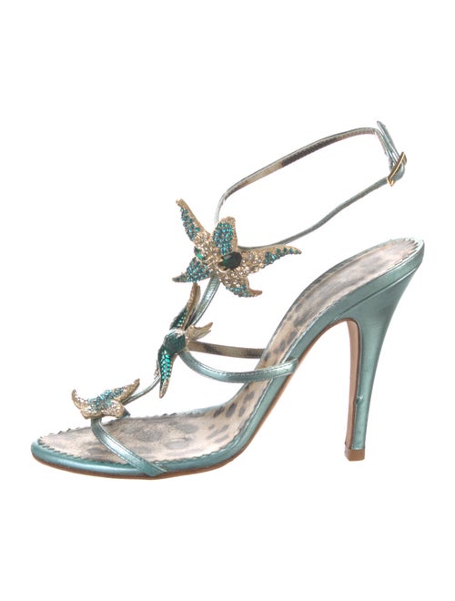 Roberto Cavalli Leather Animal Print T-Strap Sandals