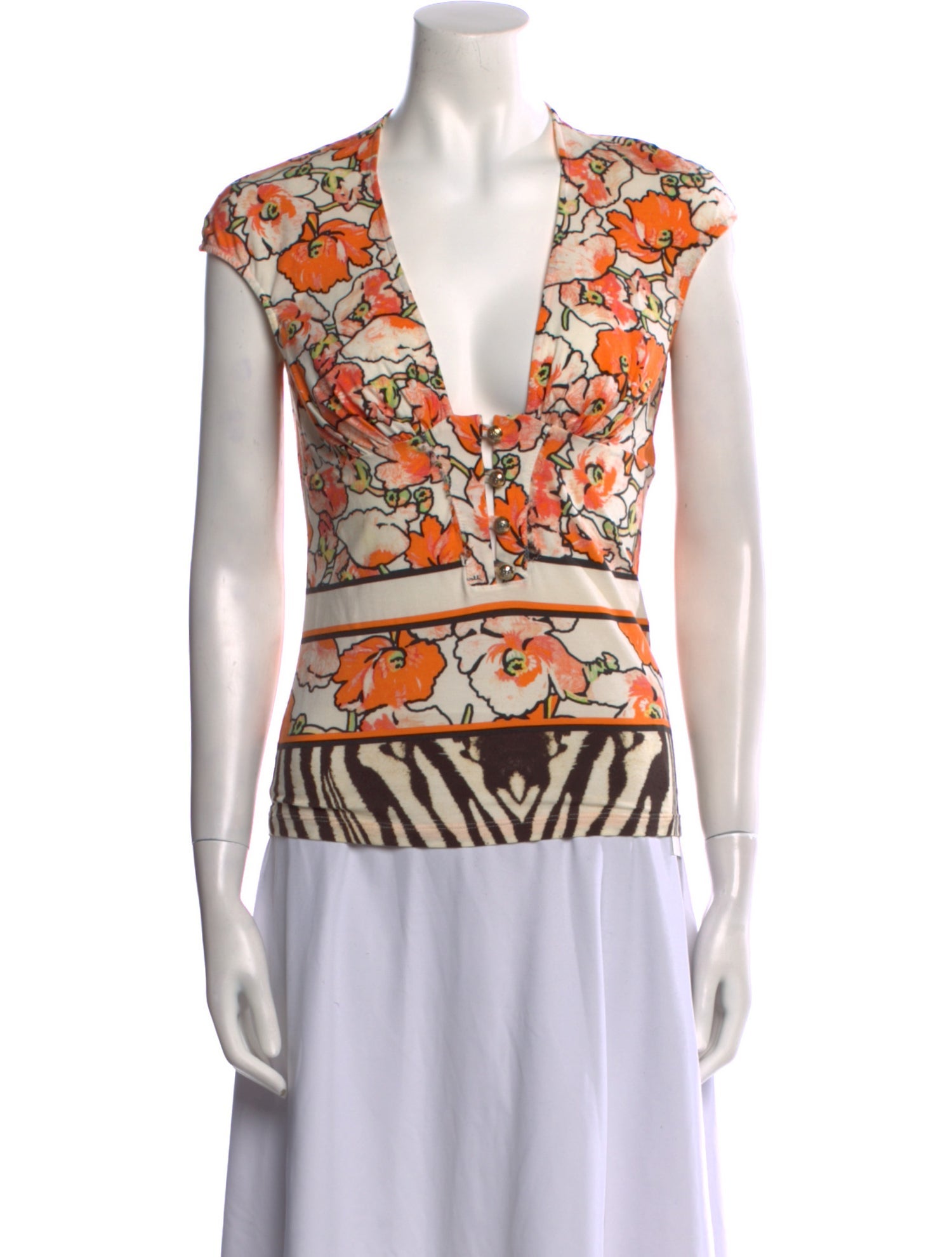 Roberto Cavalli Printed V-Neck Top